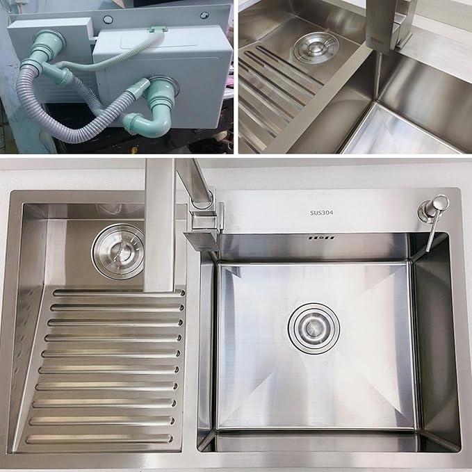 1000mm/39.3Inch Laundry Utility Sink With Washboard Stainless Steel Kitchen Sink with Faucet Household Pool Balcony Room Wash Basin Easy Clean Double-Bowl
