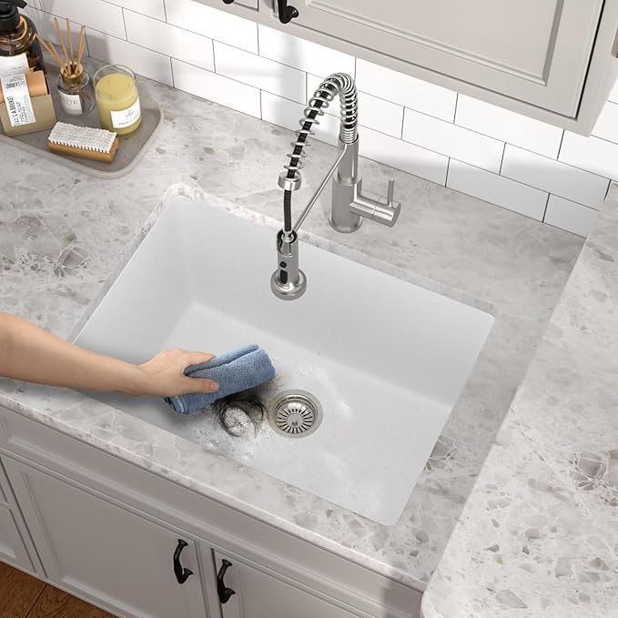 12" Deep White Laundry Utility Sink - 24"x18"x12" Granite Composite Undermount Laundry Sink White Quartz Classic Under Counter Single Bowl Extra Deep Sinks #TLGU-120