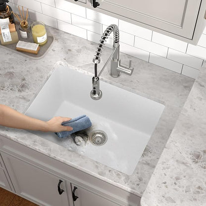 12" Deep White Laundry Utility Sink - 24"x18"x12" Granite Composite Undermount Laundry Sink White Quartz Classic Under Counter Single Bowl Extra Deep Sinks #TLGU-120