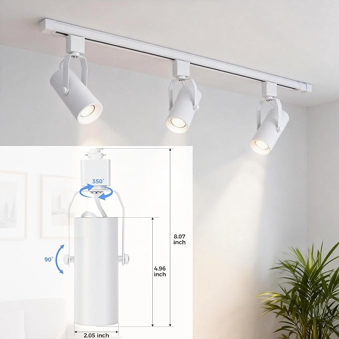 KING SHA 4-Pack H Type LED Track Lighting Heads, 11W Dimmable 1113LM, 3CCT Selectable 2700K/4500K/6500K, CRI 90, Flicker Free, Adjustable Ceiling Spotlights for Kitchen Art Retail, White
