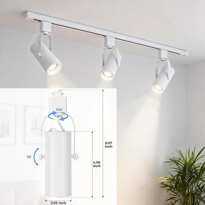 KING SHA 4-Pack H Type LED Track Lighting Heads, 11W Dimmable 1113LM, 3CCT Selectable 2700K/4500K/6500K, CRI 90, Flicker Free, Adjustable Ceiling Spotlights for Kitchen Art Retail, White