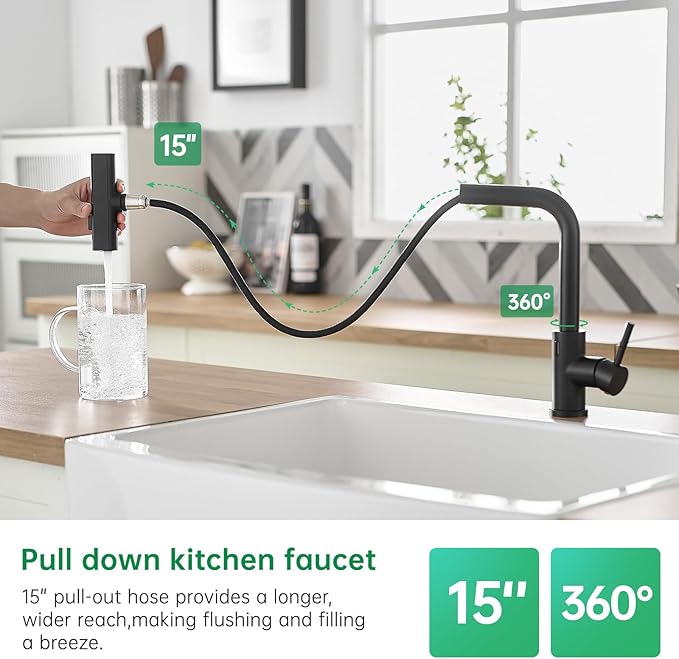 CENOSA Touchless Kitchen Faucet Motion Sensor Hands Free Single Handle Kitchen Sink Faucet with Pull Down Sprayer Matte Black