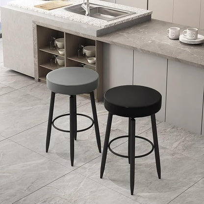 Set of 2 s, PU Leather Backless Chairs with Black Metal Legs, Chairs for Kitchen Island, Dining Room, Living Room, Restaurant,Black-Sitting Height 65cm