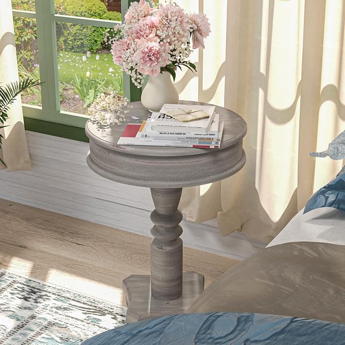 SUNBURY Set of 2 Round Side Tables, Small Drink Tables for Small Spaces, Modern Accent Nightstands with MDF Wood Legs for Living Room, Bedroom, Office, and Corners (Grey)