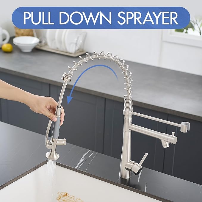 Kitchen Faucet with Pull Down Sprayer,AIMADI Commercial Stainless Steel Kitchen Sink Faucets with Sprayer,Brushed Nickel