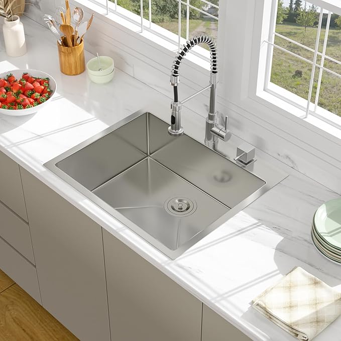 25 Drop In Kitchen Sink - Beslend 25x22 Inch Kitchen Sink Drop In Stainless Steel Sinks Topmount 16 Gauge 9" Deep Single Bowl Above Counter Sinks Dish Basin, Sink Only