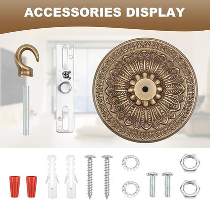 7.28 Inches Brass Ceiling Canopy, Gold Retro Mounting Plate Kit for Chandelier Pendant Light