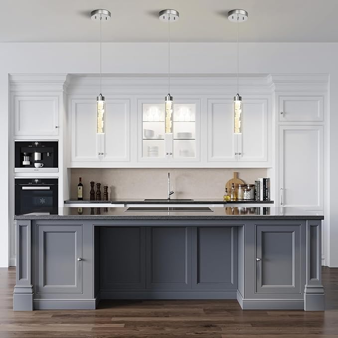 Pendant Lights Kitchen Island, Modern Mini Pendant Light Fixtures with Crystal Stone, Dimmable LED Chandelier, Chrome Hanging Light Fixture for Dining Room Hallway, 3000K/4000K/5000K Adjustable, ETL