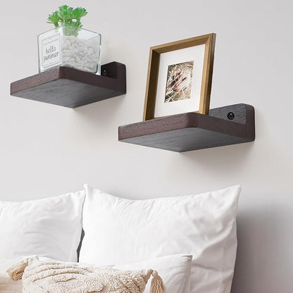 Small Floating Shelf, 4x4 Inch Display Ledges for Wall,Mini Shelves,Rustic Wood Shelf for Bedroom Living Room Bathroom Kitchen (4, Dark Walnut)