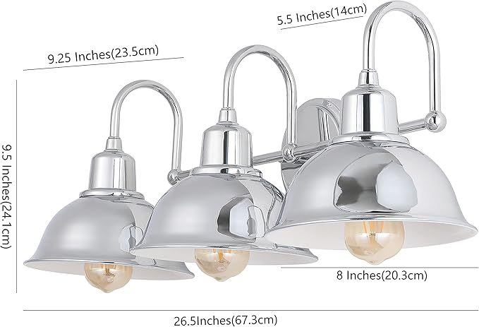 JONATHAN Y 27" Chrome Farmhouse Industrial 1-Light LED Vanity Wall Sconce for Bathroom Mirror Kitchen, Metal Shade, Dimmable Vintage Lighting, LED Bulb Included (JYL7483A)