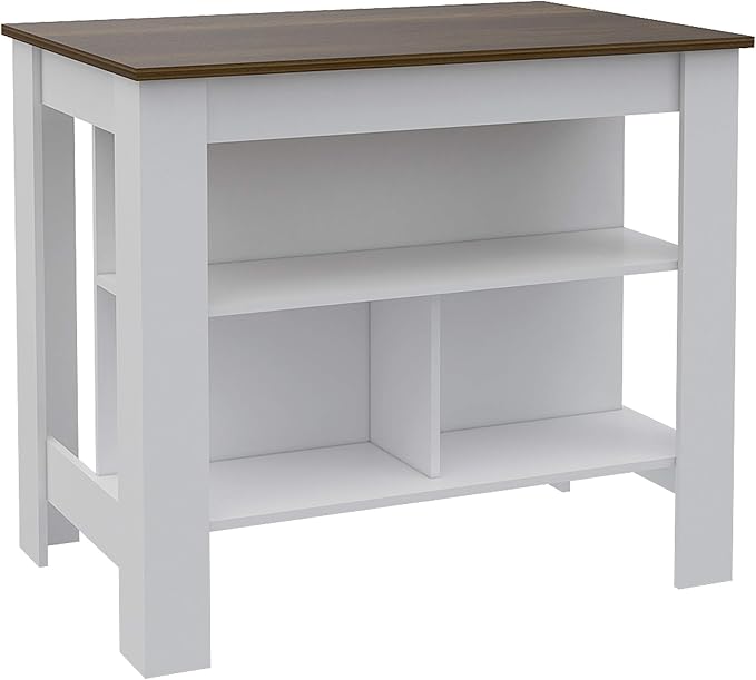 GOWE Rockaway 3-Shelf Kitchen Island White and Walnut