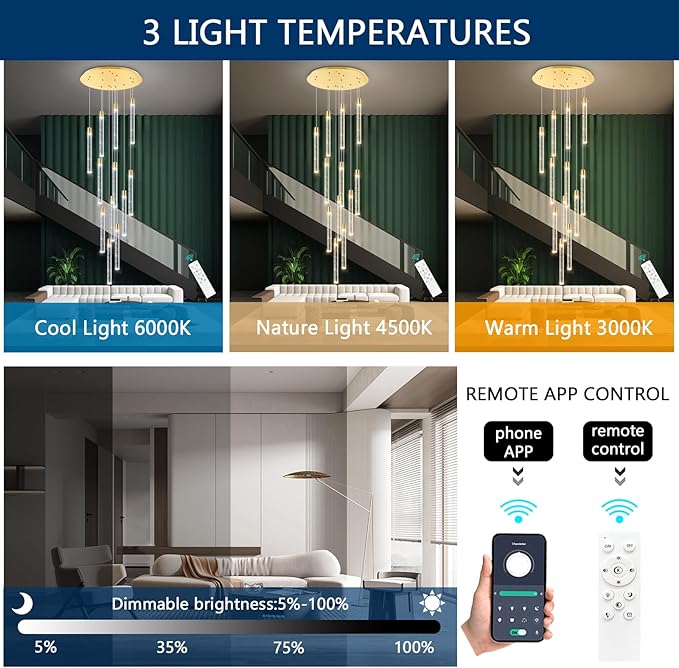 Modern Chandelier for Staircase Modern LED Chandelier Crystal Chandelier Dimmable Pendant Lights for High Ceiling Chandelier Light Fixture