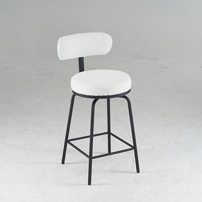 Modern Swivel Bar Stools Set of 2, Upholstered Counter Height Bar Chairs with Metal Legs & Footrest, 360° Swivel Barstools for Kitchen Island, Dining Room