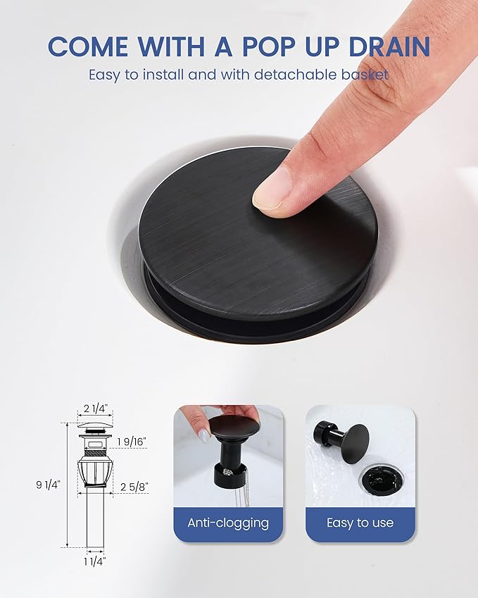 Bathroom Faucet with Pull Out Sprayer, Oil Rubbed Bronze Bathroom Faucet 3 Holes, 2 Handle Bathroom Sink Faucet with 360 Degree Swivel Spout, Pop Up Drain Assembly Included