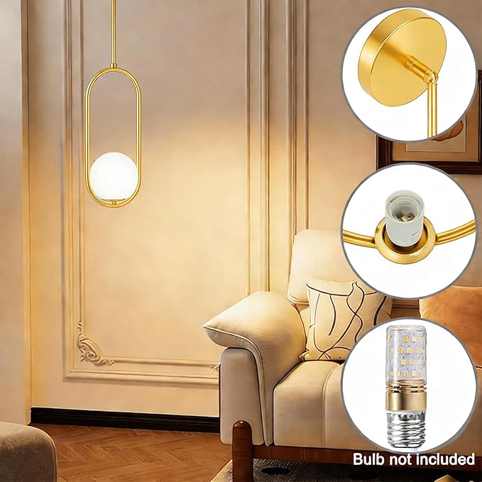 Modern Gold Oval Pendant Light with Opal Glass Globe, Single Island Light for Kitchen, Adjustable Height Gold Pendant Fixture for Dining Room, Bedroom, Entryway, Hardwired (1, Gold)