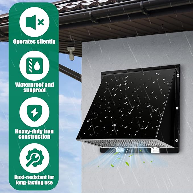 8 Inch Wall Vent Cover with Screen and Damper for Kitchen Range Hood Dryer Duct, Black