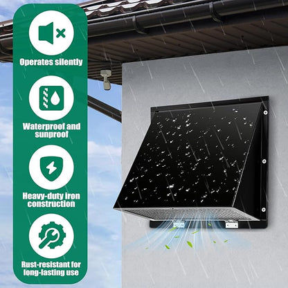 8 Inch Wall Vent Cover with Screen and Damper for Kitchen Range Hood Dryer Duct, Black