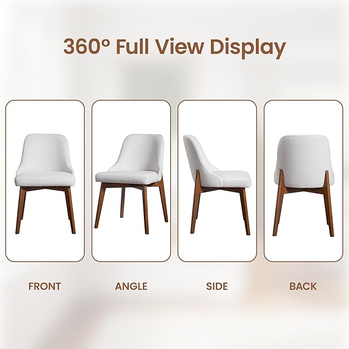 Casaphoria Dining Chairs Set of 2, Mid Century Modern Upholstered Kitchen Chairs with Solid Wood Legs, Ergonomic Accent Side Chair for Living Room, Desk, Bedroom and Vanity, Beige and Walnut
