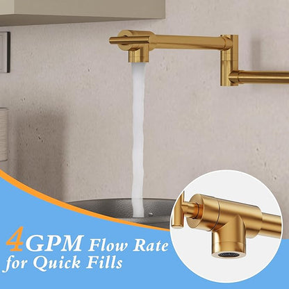 CENOSA Pot Filler Faucet Gold Commercial Wall Mount Stove Faucet Wall Mount Kitchen Sink Pot Filler Facuet