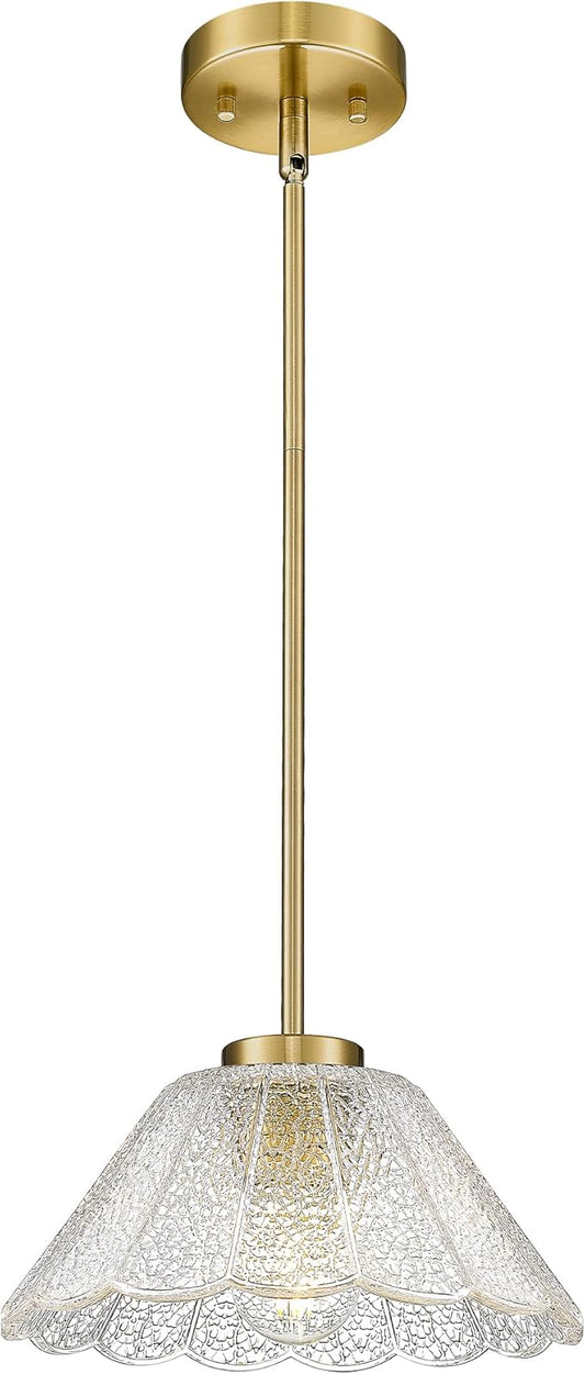Modern Pendant Light Fixtures, HWH Pendant Lights for Island Dining Room Hallway, Bedroom, Gold Hanging Lighting with Clear Floral Glass, Brushed Gold Finish, 5HJX110MIL BG