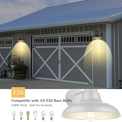 Outdoor Barn Light Fixtures, 12.3 Inch Large Dome Farmhouse Wall Mount Light Wall Sconces, Exterior Wall Lighting Fixtures Industrial Black Gold Lantern Lamps for Porch Garage Patio, 4 Pack