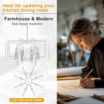 27.6" Modern Chandelier, 8-Light Geometric Dining Room Light Fixture Over Table, Farmhouse Kitchen Island Lighting, Industrial Black and Gold Hanging Pendant Lights for Foyer, Hallway, Entryway