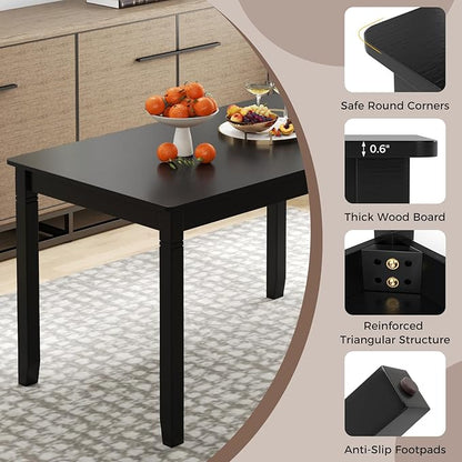Giantex Dining Table for 4 People, 48"x 29" Kitchen Table with Wood Legs, Load 330 Lbs, Rectangular Dinner Table for Small Space, Dinette, Apartment, Living Room, Dining Room (Black)