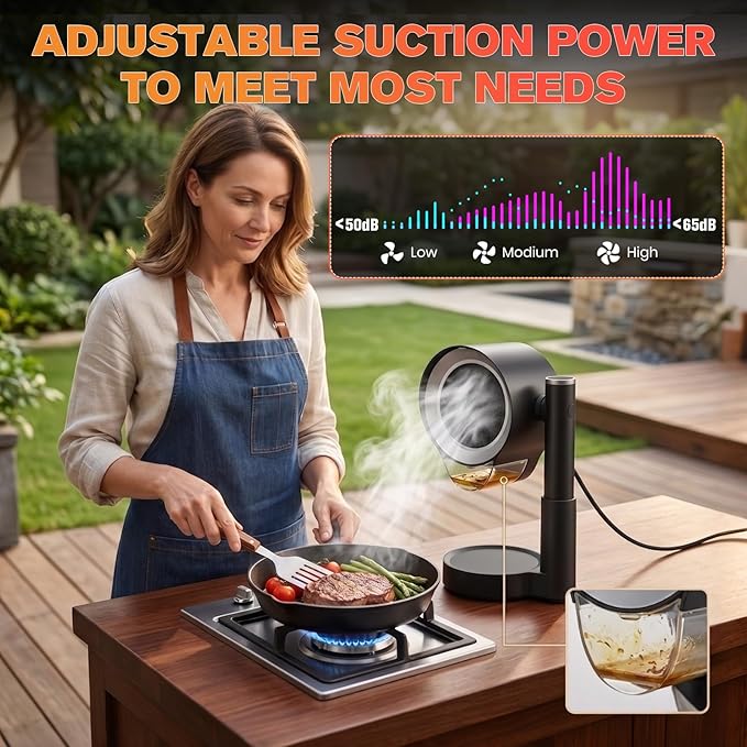 Stillstorm Portable Range Hood，Countertop Kitchen Exhaust Fan with 3 Speeds, Height and angle adjustable，Oil Cup，Powerful Smoke Removal, Low Noise, Exhaust fan for Apartments、