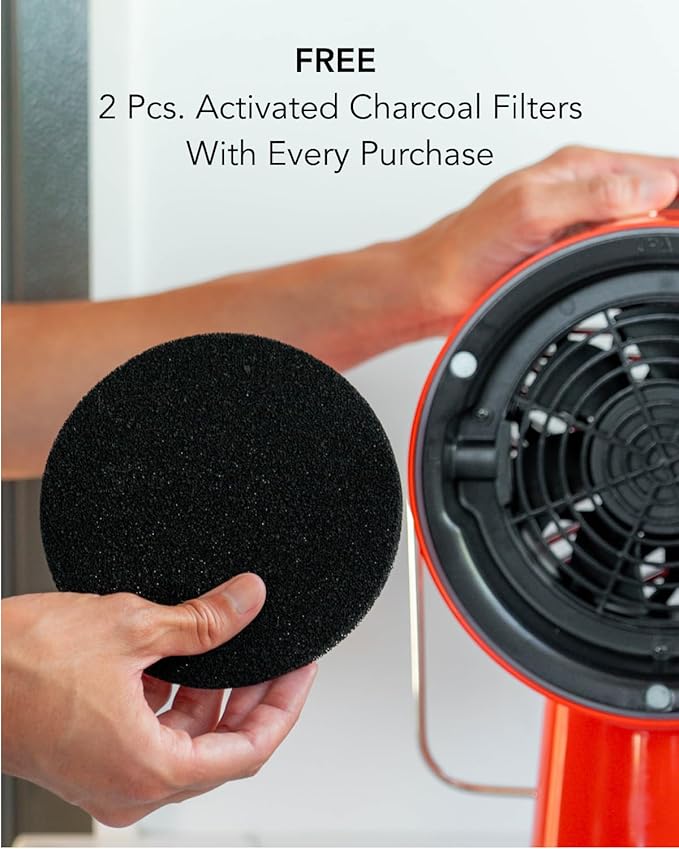 AirHood Wired Range Hood | Portable Kitchen Exhaust Fan with 2 Activated Charcoal Air Filter & Stainless-steel Oil Filter | Easy to Clean - Ideal for Indoor Cooktop Use (Cadmium Orange)