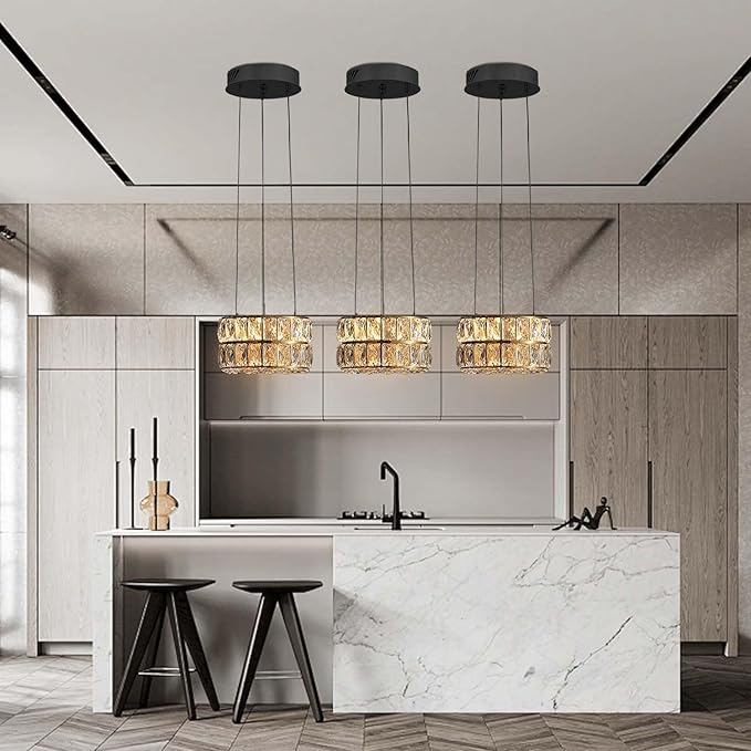 Modern Led Ring Chandelier Dimmable Ring Pendant Light for Kitchen Island Living Room Dining Room Adjustable 11.8 inch Black