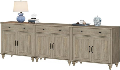 WAMAPT Buffet Cabinet with 6 Doors and 4 Drawers, Large Coffee Bar Table Wood Kitchen Storage Cabinets with Storage Cabinets, Modern Farmhouse Sideboard Credenza for Dining Room, Wash Grey, 101 inch