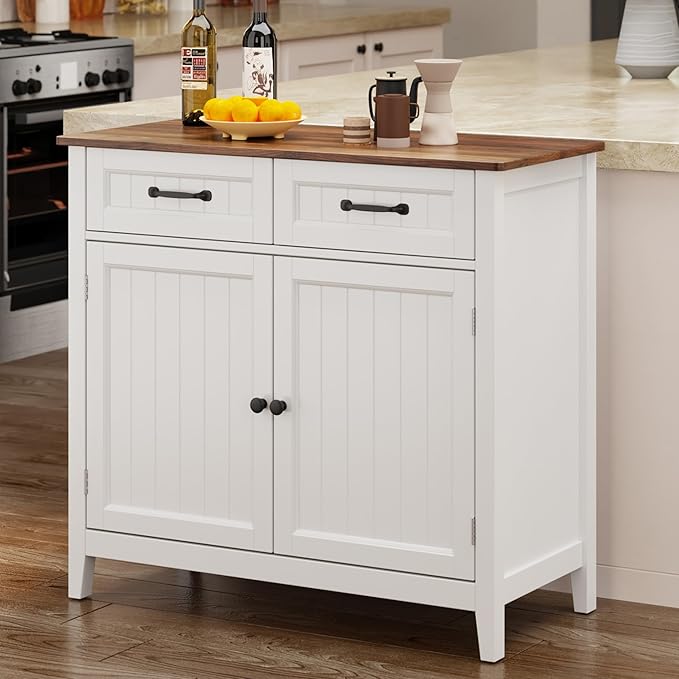 Bealife 32" Buffet Cabinet, Kitchen Island with Storage, Coffee Bar Cabinet with 2 Drawers and Adjustable Shelf, Kitchen Storage Cabinet for Dining Room, Living Room, Entryway (Retro)
