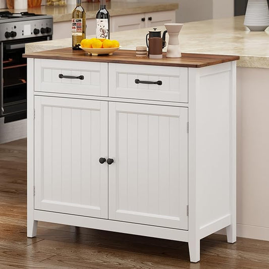 Bealife 32" Buffet Cabinet, Kitchen Island with Storage, Coffee Bar Cabinet with 2 Drawers and Adjustable Shelf, Kitchen Storage Cabinet for Dining Room, Living Room, Entryway (Retro)