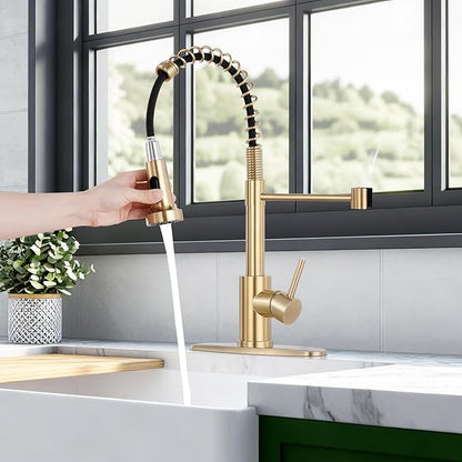 Kitchen Faucet with Pull Down Sprayer 1 Handle Pull Out Spring Sink Faucets 1 Hole Or 3 Hole Stainless Steel (Brush Gold)