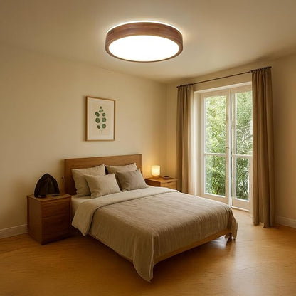 LED Ceiling Light Fixture 19.68, Handcrafted Walnut Wood Modern Wabi-Sabi Style, 42W LED 3000K-4000K-6000K, Low Profile Lamp for Bedroom Kitchen Hallway Dining