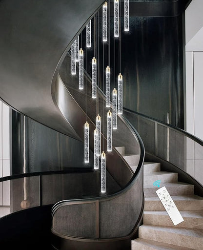 156in Long Light 20-Lights Chandeliers for Entryway LED Dimmable Chandeliers Lighting Fixture Modern Flat Sloped High Ceiling Pendant Lights Crystal Drop Light for Living Room Foyer Hallway Staircase