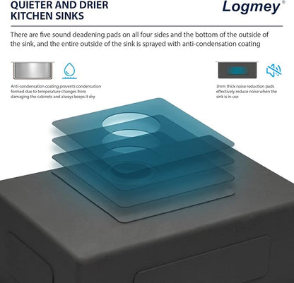 Logmey 23 Inch Undermount Kitchen Sink - 23x18 In Handmade Stainless Steel kitchen Sinks Undermount Bar Sink Single Bowl 16 Gauge RV Sinks Prep Basin 23x18x9 Inches