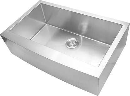 MSI 33 inch Undermount Single Bowl Farmhouse Apron Stainless Steel Kitchen Sink and Strainer, 16 Gauge