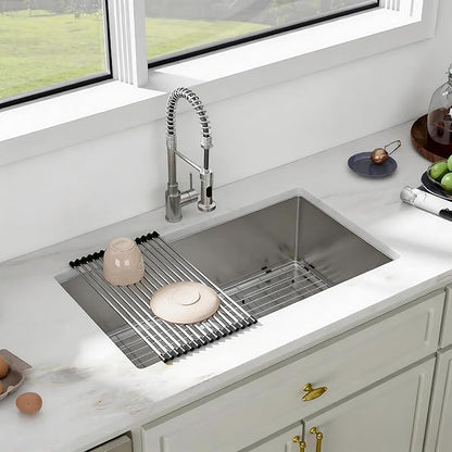 33 Inch Undermount Kitchen Sink - Fuyuoer 33x19 Inch Under Counter 16 Gauge Stainless Steel Single Bowl, 9'' Deep Basin with Round Corners