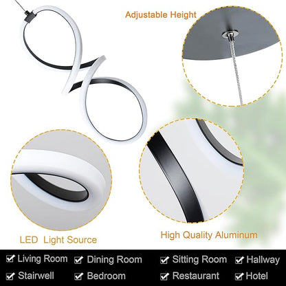 MAYNA Spiral Led Pendant Light Fixture,Modern Led Chandelier, 6000K Adjustable Height Hanging Light Fixture for Kitchen Living Room Bedroom Cafe Table, 1 Pack (Black)