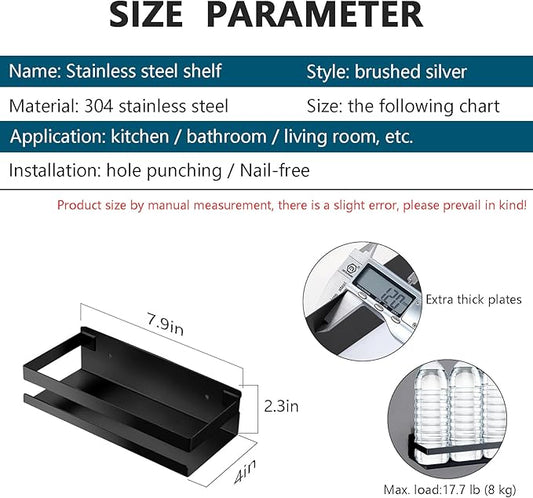 Rustproof Metal Storage Floating Shelves Wall Mounted Rectangular Shelf for Bedroom,Bathroom, Living Room, Kitchen, and Laundry Room,Nail-Free Wall-Mounted Shelves（7.9 Inch Black）