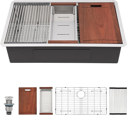 33 In Undermount Kitchen Sink Workstation 33X19X10 Inch Stainless Steel Kitchen Sinks 16 Gauge Single Bowl 10 Deep Basin Undermount Handmade Sink