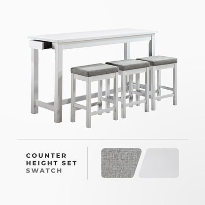 Lexicon Oreille Bar Table with Stools Set, Modern Console Table with Stools - 4-Piece Set with 2 USB Ports & A/C Power Outlets, Counter Height, Discrete Drawer, Perfect Dining Room & Kitchen White