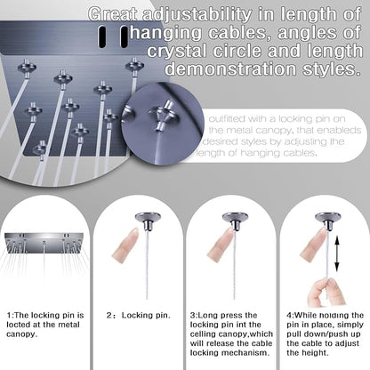 Finktonglan Dimmable Crystal Chandelier, Modern 3 Rectangular Ring LED Pendant Light with Remote & App Control, 31.4" Adjustable Hanging Height, 2500K-6500K, Kitchen Island Dining Room Stairwell Foyer