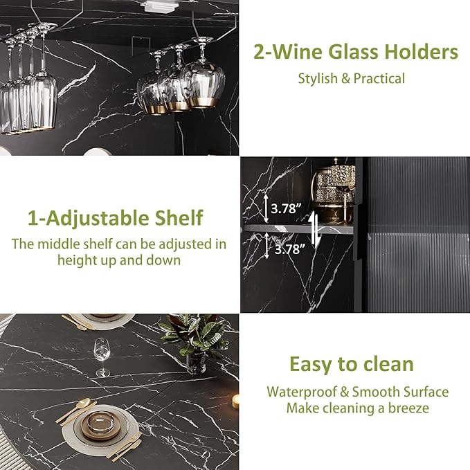 IBF Round Dining Table with Storage, Black Faux Marble Kitchen Tables for 4-6 People, 47" Modern Dining Room Tables with Fridge Space, Wood Circle Dinner Table for Home, Black Marble, Only Table