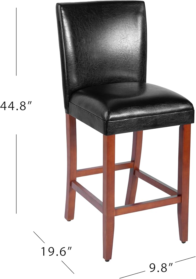 HomePop Home Decor Classic Counter Height Bar Stool, Set of 1, 29 Inch, Faux Leather Upholstered, Decorative Home Furniture, Black