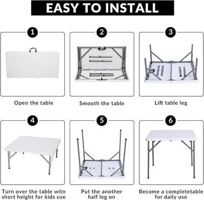 Lakhow 34" Square Folding Table, Plastic Commercial Folding Card Table with Collapsible Legs for Kitchen or Outdoor Party Wedding Event Indoor Outdoor Use, White