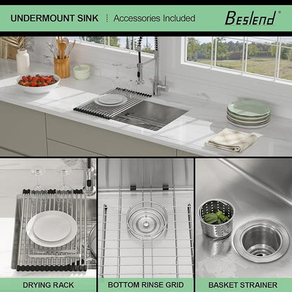 25 Inch Undermount Kitchen Sink - Beslend ADA 6 Inch Depth 25x18 Undermount Sinks Stainless Steel 16 Gauge Mobility Friendly Sink for Wheelchair Accessible & Accessible Design Kitchen