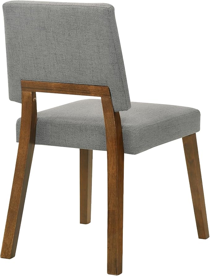 Armen Living Channell Wood Dining Chair in Walnut Finish with Charcoal Fabric - Set of 2