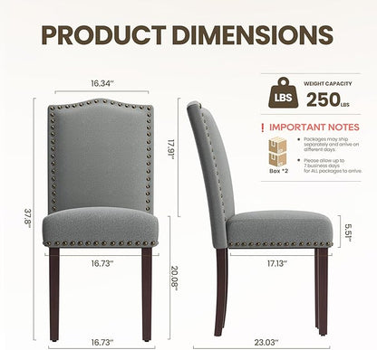 COLAMY Grey Upholstered Parsons Dining Chairs Set of 4,Comfortable Foam Seat, Classic Nailhead Trim, Solid Wood Legs, Stable & Easy to Assemble for Dining Room, Kitchen, Living Room & Café